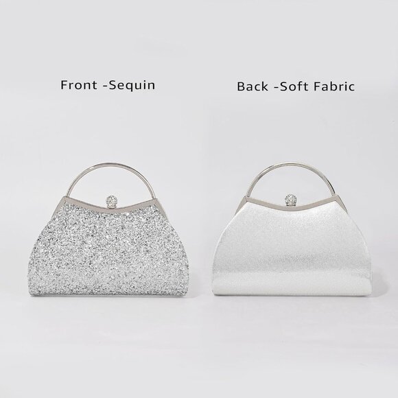 Women's Silver Sparkly Evening Chain Strap Fashionable Shoulder Clutch Bag - Picture 4 of 7